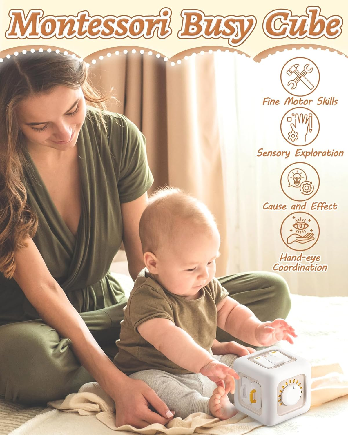 6 in 1 Busy Cube Montessori Toys for 1 Year Old Boy, Baby Sensory Toys for Ages 1-3, Toddler Learning Activities Travel Toy Birthday 1 2 3 Year Old Boy Girl image number 3