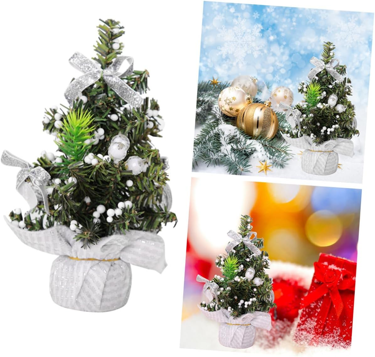Ciieeo 2Pcs Fabric Stand Mini Christmas Tree Christmas Tree Bow Design Desktop Decor for Party for Home image number 1