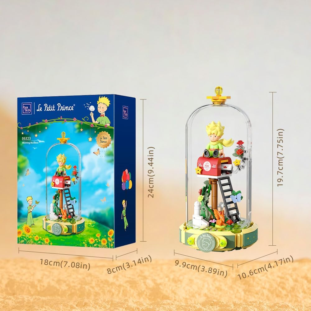 PANTASY Le Petit Prince Rose Mailbox Building Block Set, Creative DIY Flower Display with Rotating Globe Dome, Collectible Model Kit for Adults and Kids, Gift Idea for Le Petit Prince Fans