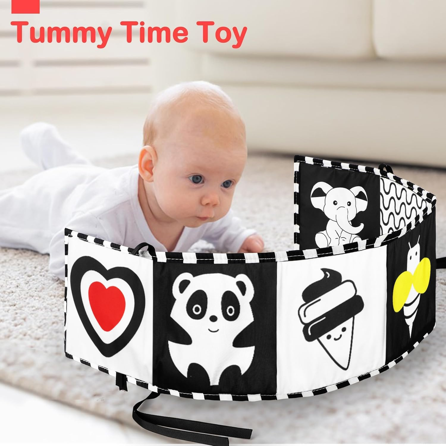 Black and White Baby Toys, Tummy Time High Contrast Newborn Toys 0-3 Months, Soft Baby Book, Visual Stimulation Montessori Sensory Infant Toy 0-6-12 Months, Shower Gift, Stocking Stuffers image number 6
