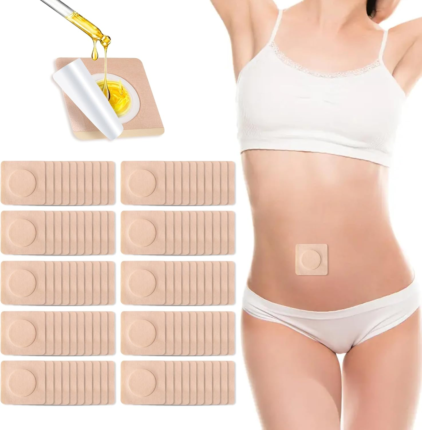 100Pcs Castor Oil Patches, Breathable Non - Woven for Women, Portable 6Cm/2.36In Multi-Layer Anti-Leak Strong Adhesion Castor Oil Pack