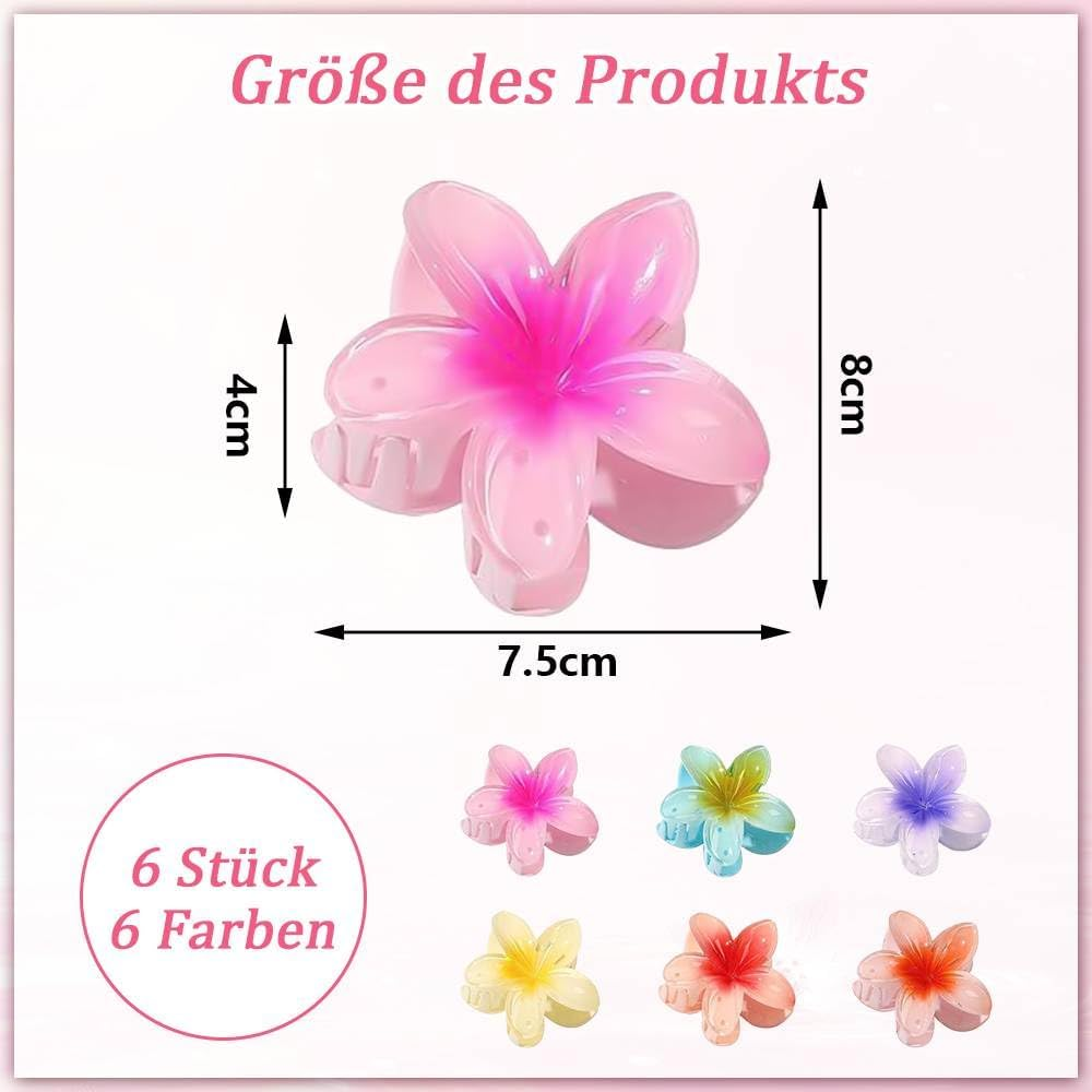 Funalix Flower Hair Clips, Pack of 6 Hawaiian Flower Clips, Large Non-Slip Hair Clips for Women Girls, Thin, Thick, Curly Hair, Gift Hair Accessories (6 Colours) image number 1