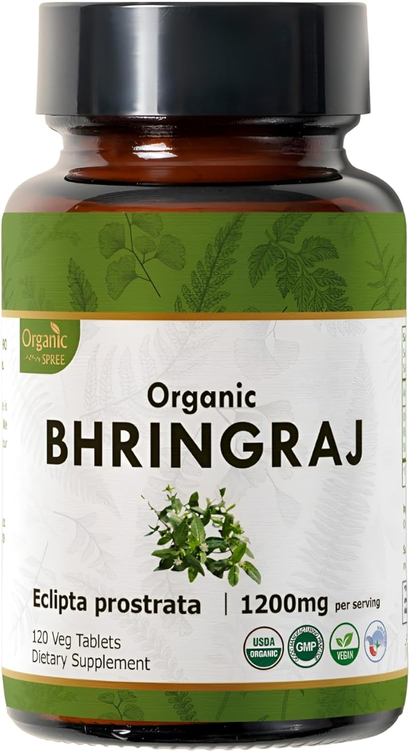 Organic Spree BHRINGRAJ 120 Tablets | Eclipta Alba (Bhringraj) | 1200Mg per Serving | Organic and Natural | Vegan and USDA Certified 120Tab