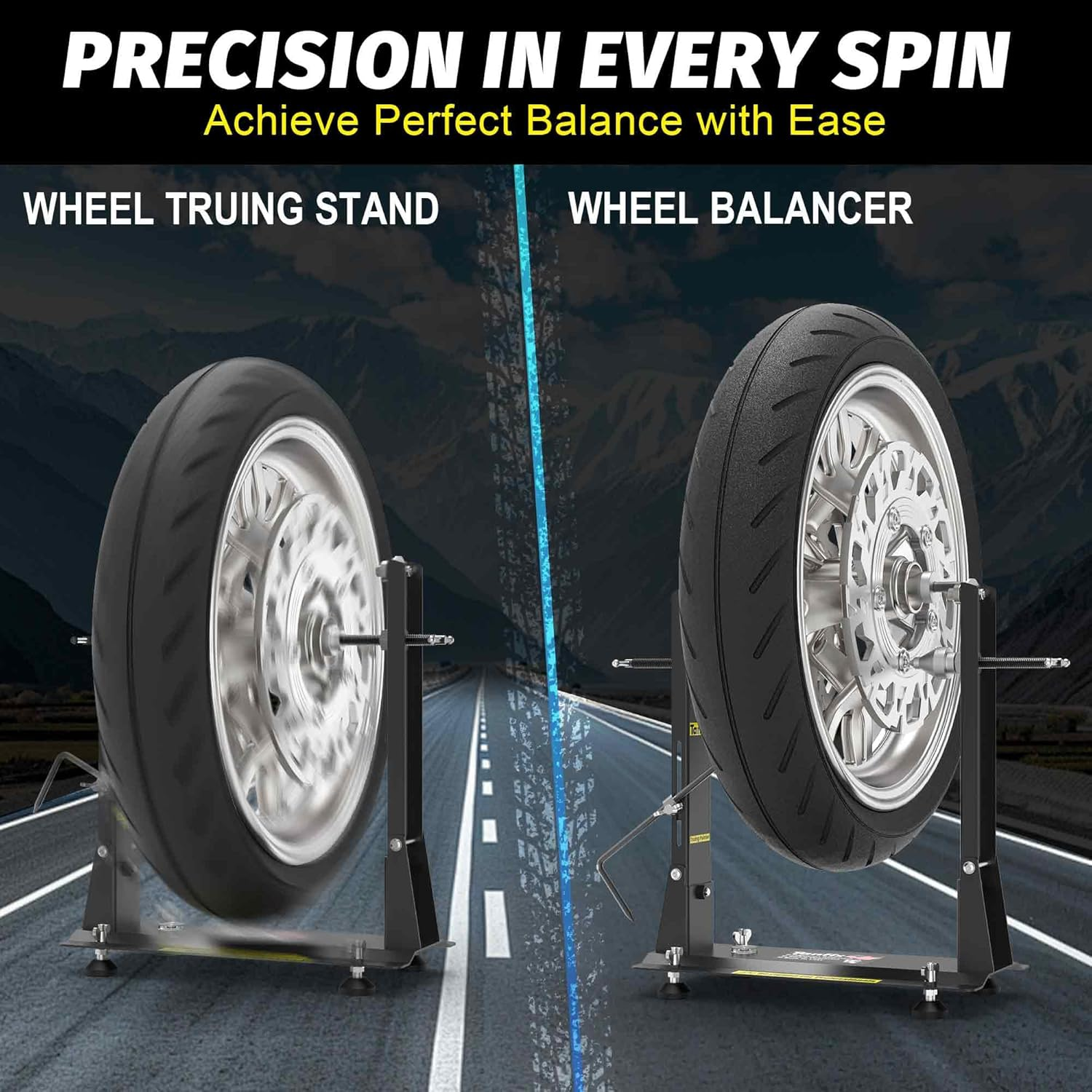 Motorcycle Wheel Balance Stand, Heavy-Duty Single-Axle Wheel Balancing Tool for Static & Dynamic Tire Alignment, Balancer for Sport and Dirt Bike Wheels (Heavy-Duty Version) image number 1