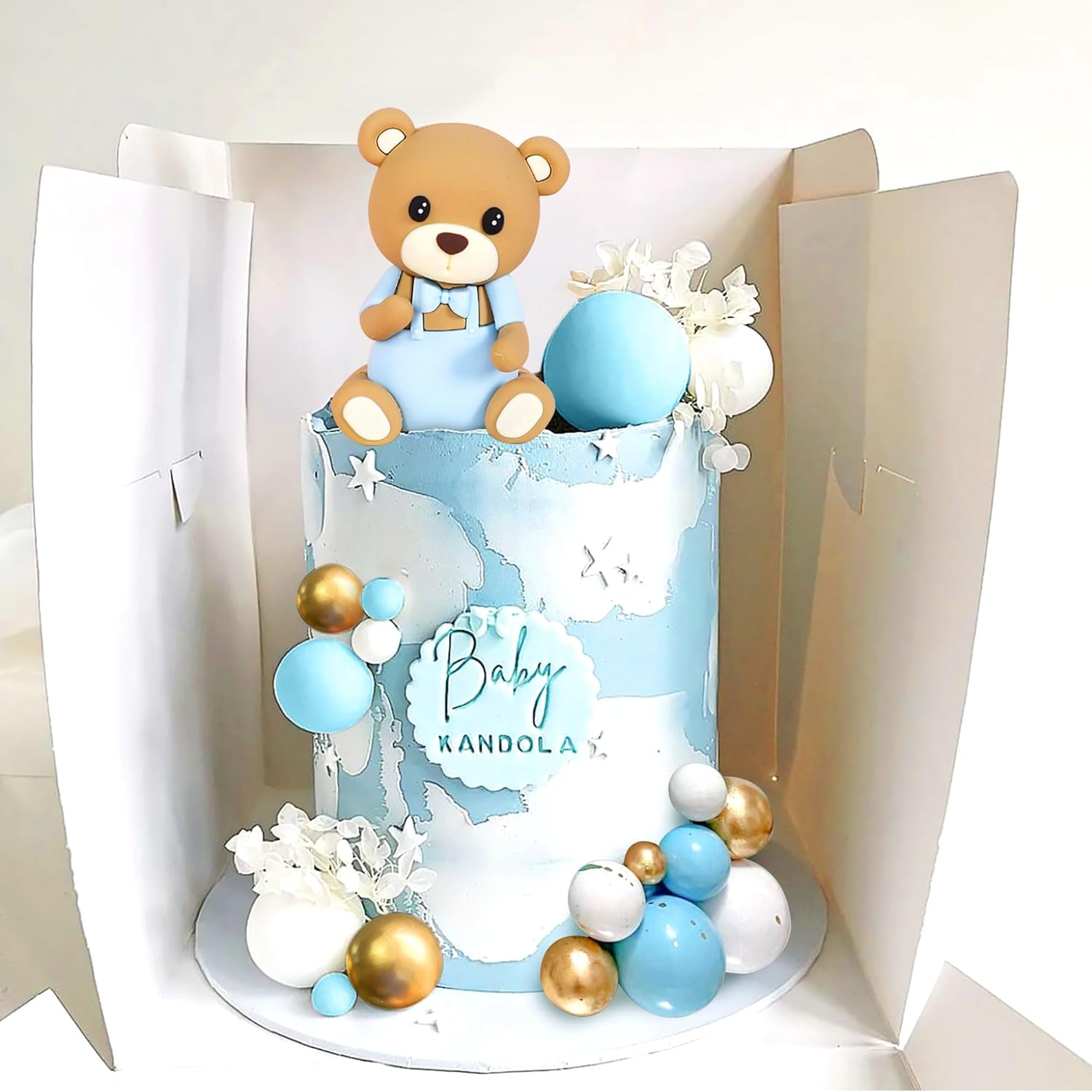 Laventy Teddy Bear Cake Decoration Cake Decoration Baby Shower Boy Cake Decoration Girl Blue Cake Decoration Teddy Bear Cake Decoration for Wedding Baby Shower Birthday Party image number 3