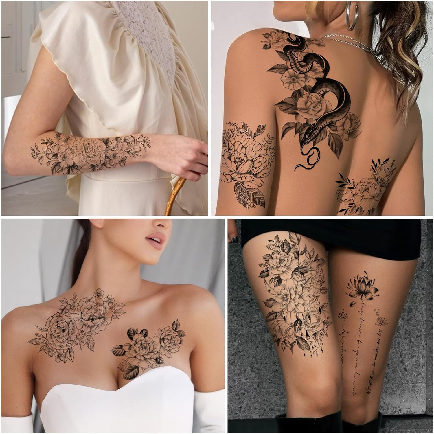 Yazhiji 49 Sheets Large Sexy Flowers Collection Waterproof Temporary Tattoos Lasting Tattoos for Women and Girls. image number 3