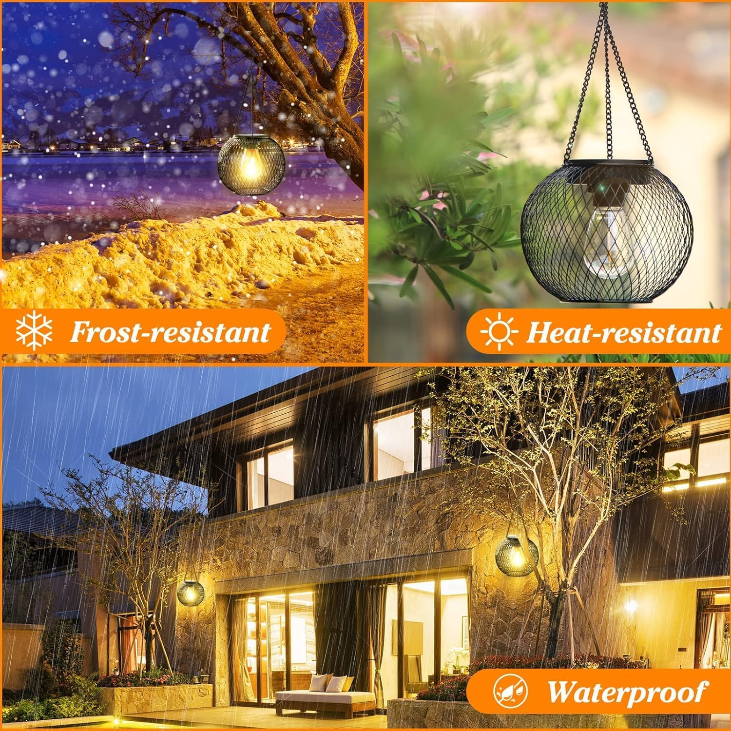 Solar Lantern Outdoor, Upgraded Hanging Solar Lights Outdoor Garden Metal Hanging Lanterns Decorative Lighting Solar Powered Waterproof Tree Lantern for Garden Yard Patio Pathway, 2 Pack image number 5