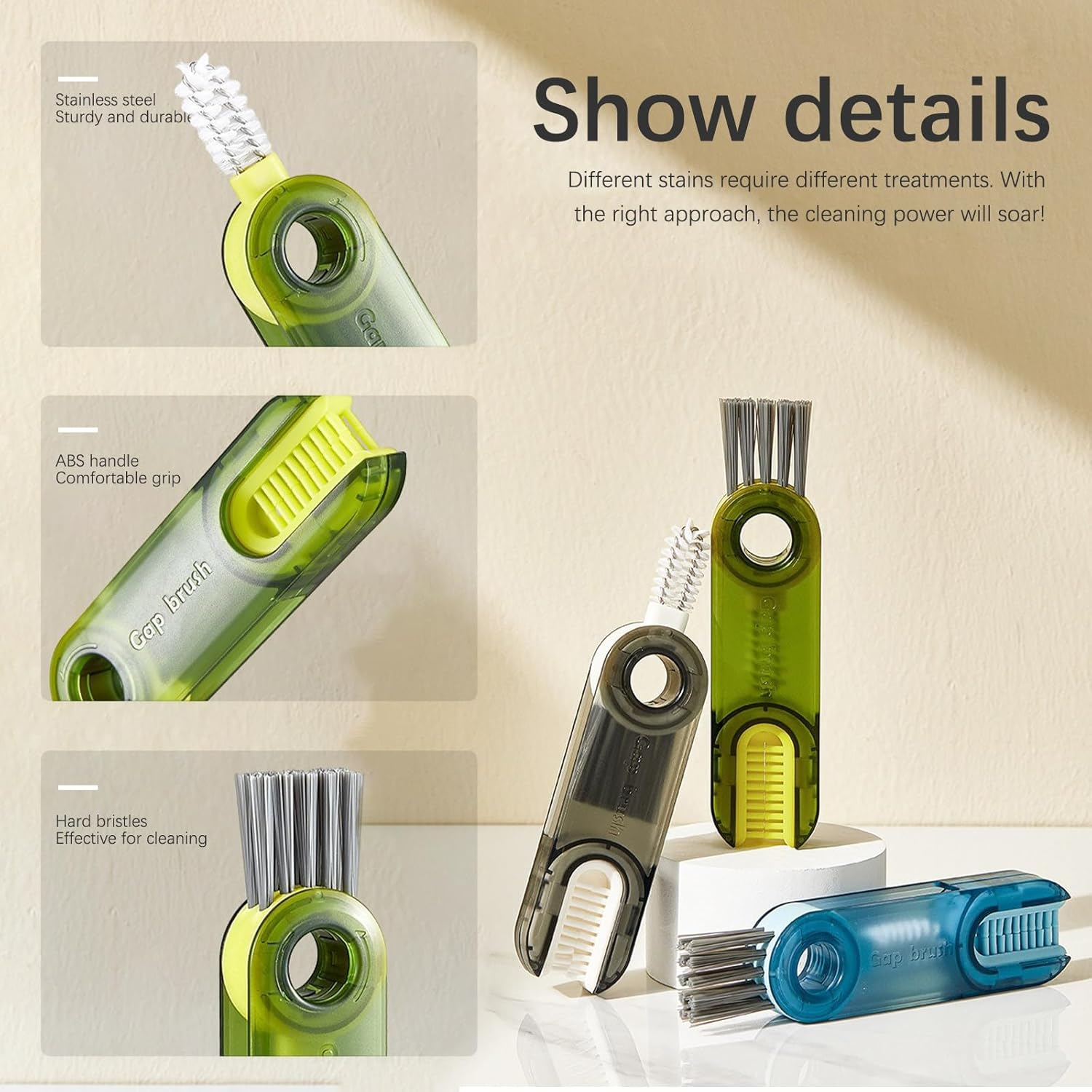 3Pcs 3 in 1 Multifunctional Cup Cleaning Brush - All in One Straw Cleaner and Detail Brush Set, Effective Brush Cleaner and Bottle Cleaner Tools for Home Kitchen Use image number 2