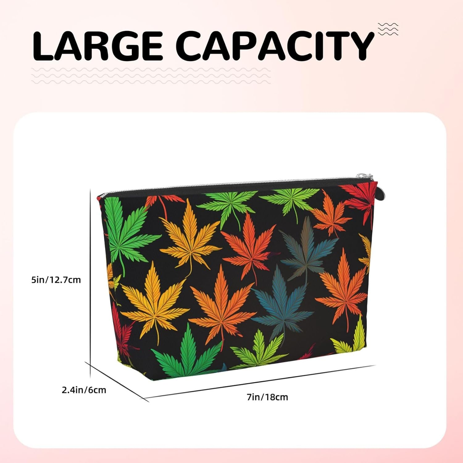 SDTYKHJ Large Capacity Makeup Bag for Women, Waterproof Portable Shaving Bag, Small Toiletry Bag, Colorful Cannabis Leaves, Leather Cosmetic Organizer Bags for Travel, Siliver, One Size image number 1