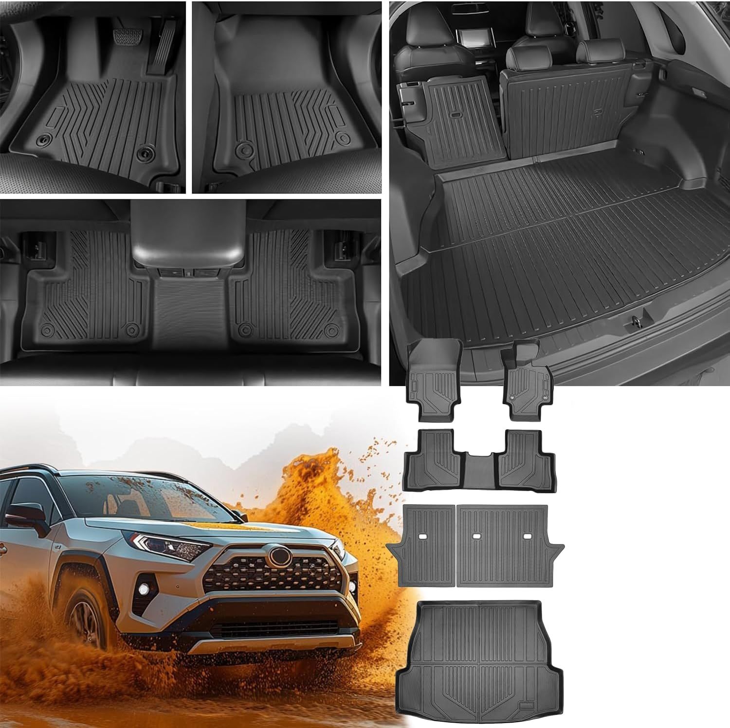 HOOMFIT All Weather Floor Mats Compatible with 2019-2025 Toyota RAV4, Full Set Cargo Liner Trunk Mat + Backrest Mats + Floor Mats for Toyota RAV4 Accessories image number 5