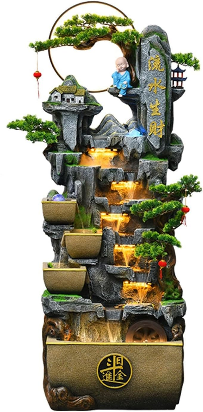 Outdoor Fountain Floor Standing Water Fountain with Rockery and Feng Shui Ball Decorative for Living Room, Modern Resin for Home and Garden Decoration image number 3