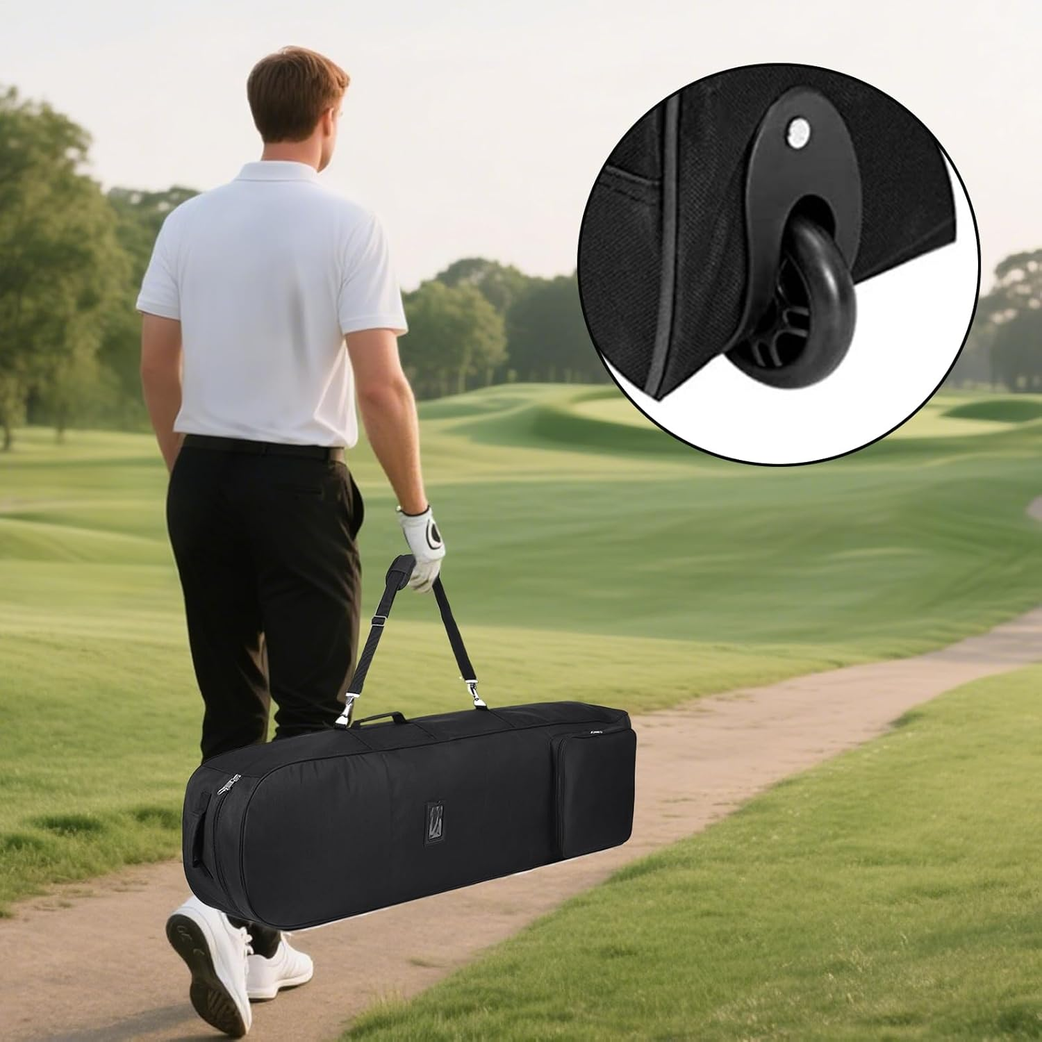 Golf Travel Bag with Wheels - Wheels and Hard Case Top | Black Color Multipurpose Golf Trolley Bag, Weather-Resistant Sports Accessories Pouch Portable for Outdoors Commuting Vacation Backpacking image number 1