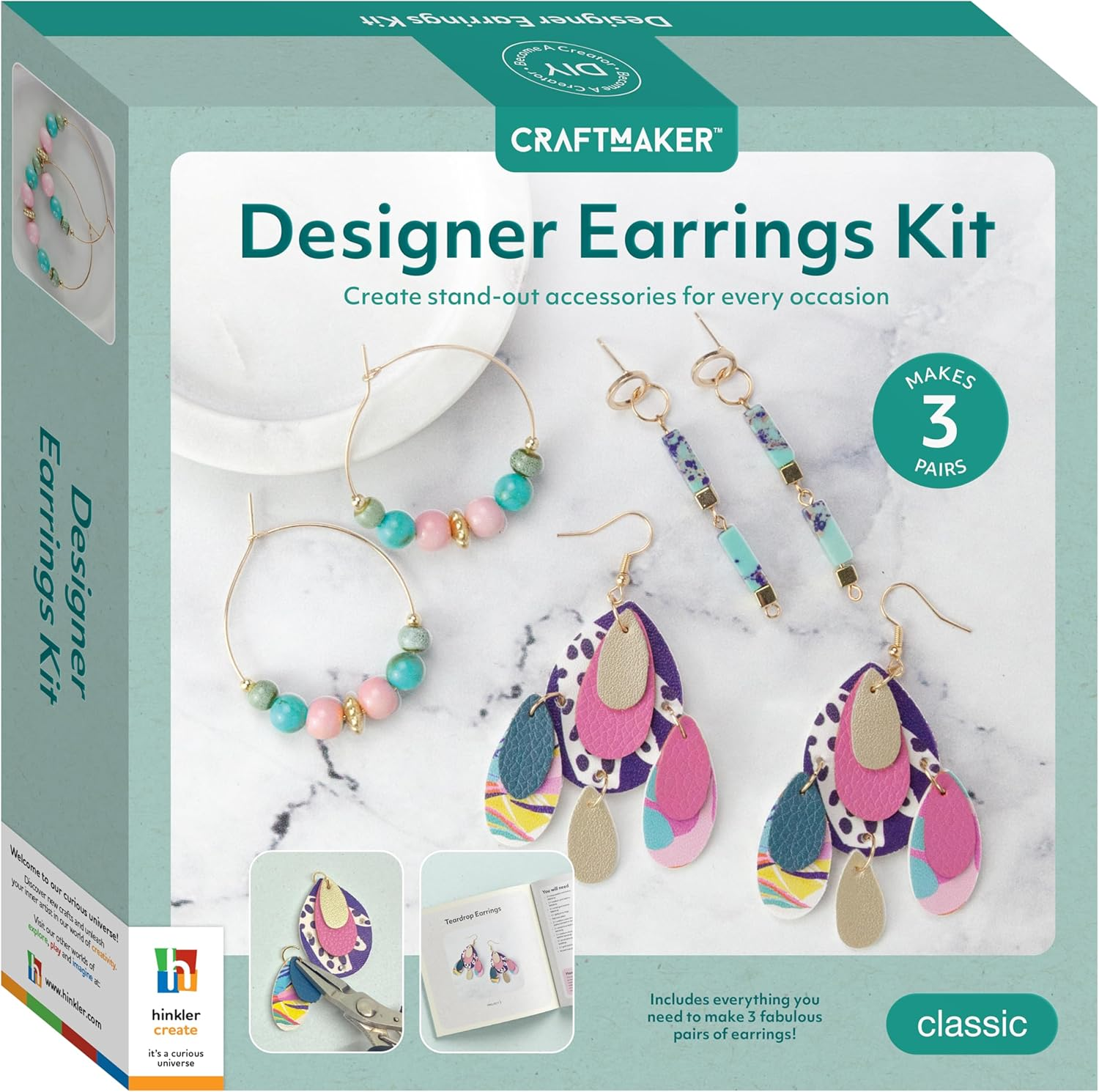 Craft Maker Designer Earrings Kit - DIY Earring Making for Adults - Beads and Hooks Included - Easy-To-Follow Projects - Creative Arts and Crafts