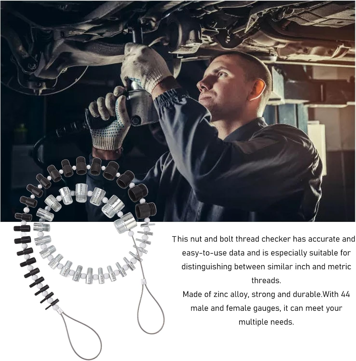 Nut and Bolt Thread Checker, Nut & Bolt Thread Checker 44 Male Female Thread Identifier Gauges, Nut and Bolt Checker 23 Inch & 21 Metric Sizes, Thread Gauge Set Accurate Measuremet