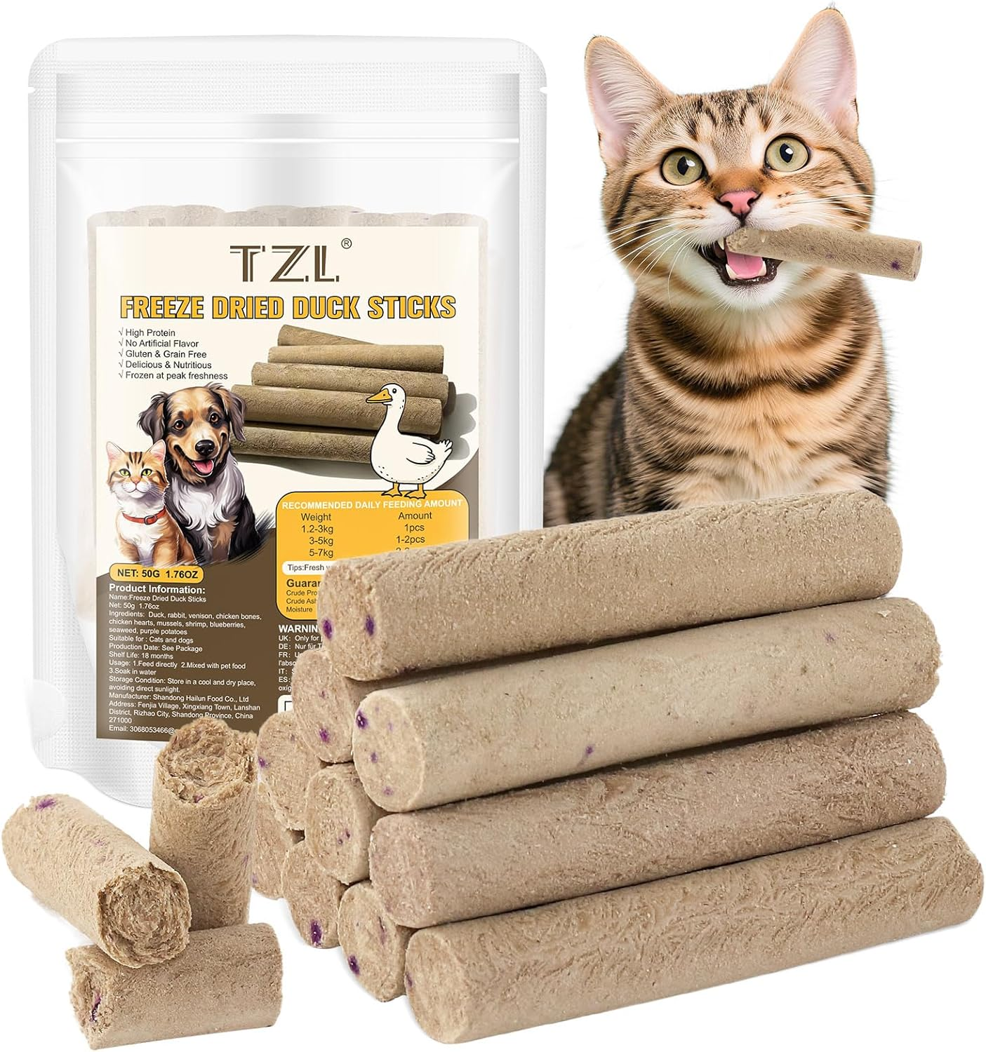 Freeze Dried Duck Stick Cat Treats, High Protein Healthy Treats for Cats & Dogs, Natural Teeth Cleaning Snacks, Gluten& Grain Free image number 3