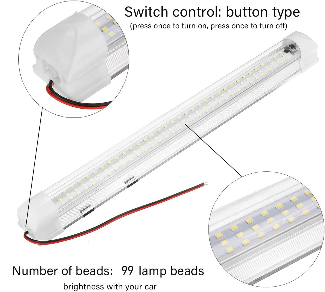 12 Volt LED Lights Bar, Daylight 6000K 13.4 Inch 108 LED 5W 500 Lumens, LED Car Interior Light Strip with Switch for RV Boat Trailer Camper, Pack of 2 image number 2