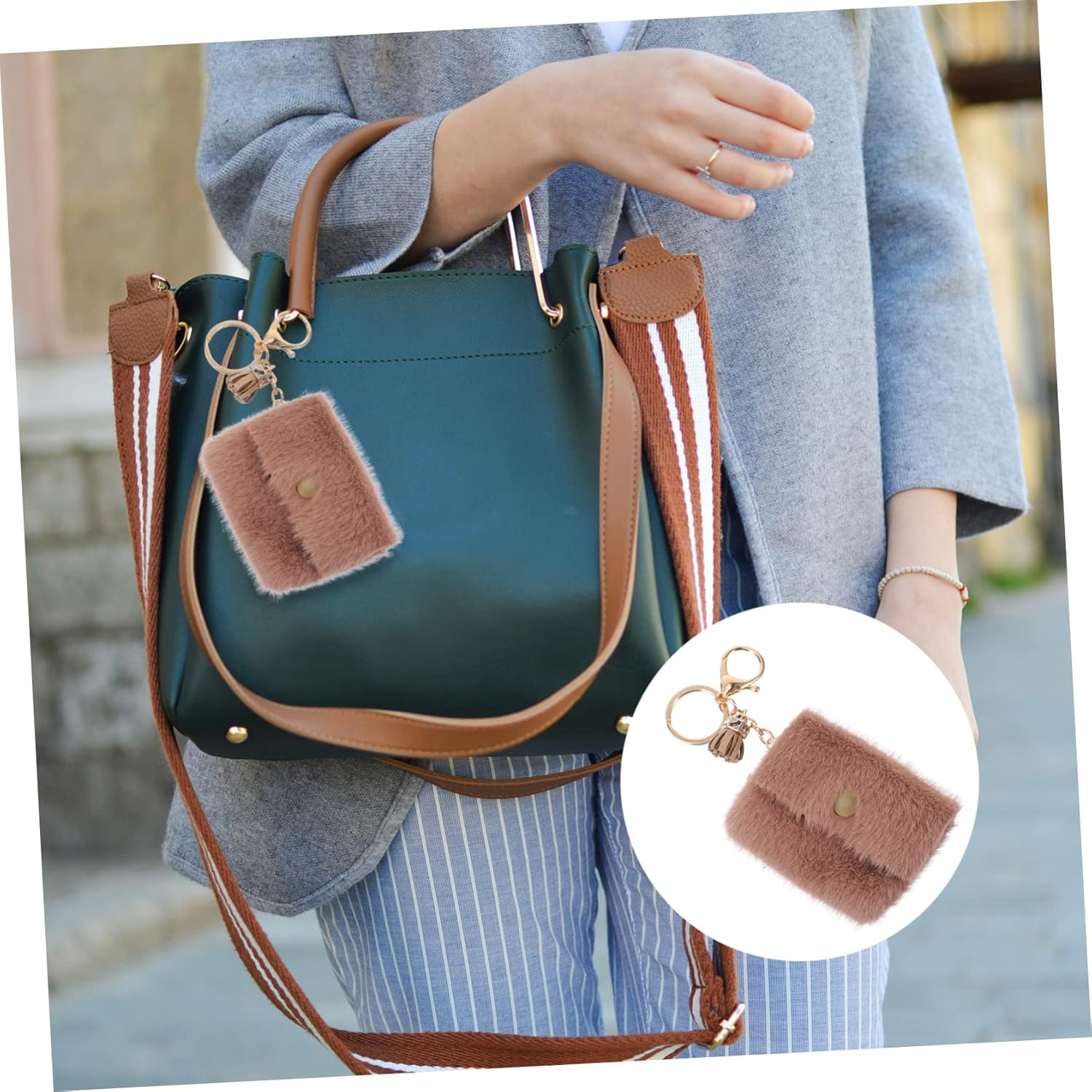 2Pcs Keychain Ring Pendants Car Key Ring Decors Simple Coin Purse Keychain Bag Key Holder for Women Men image number 4