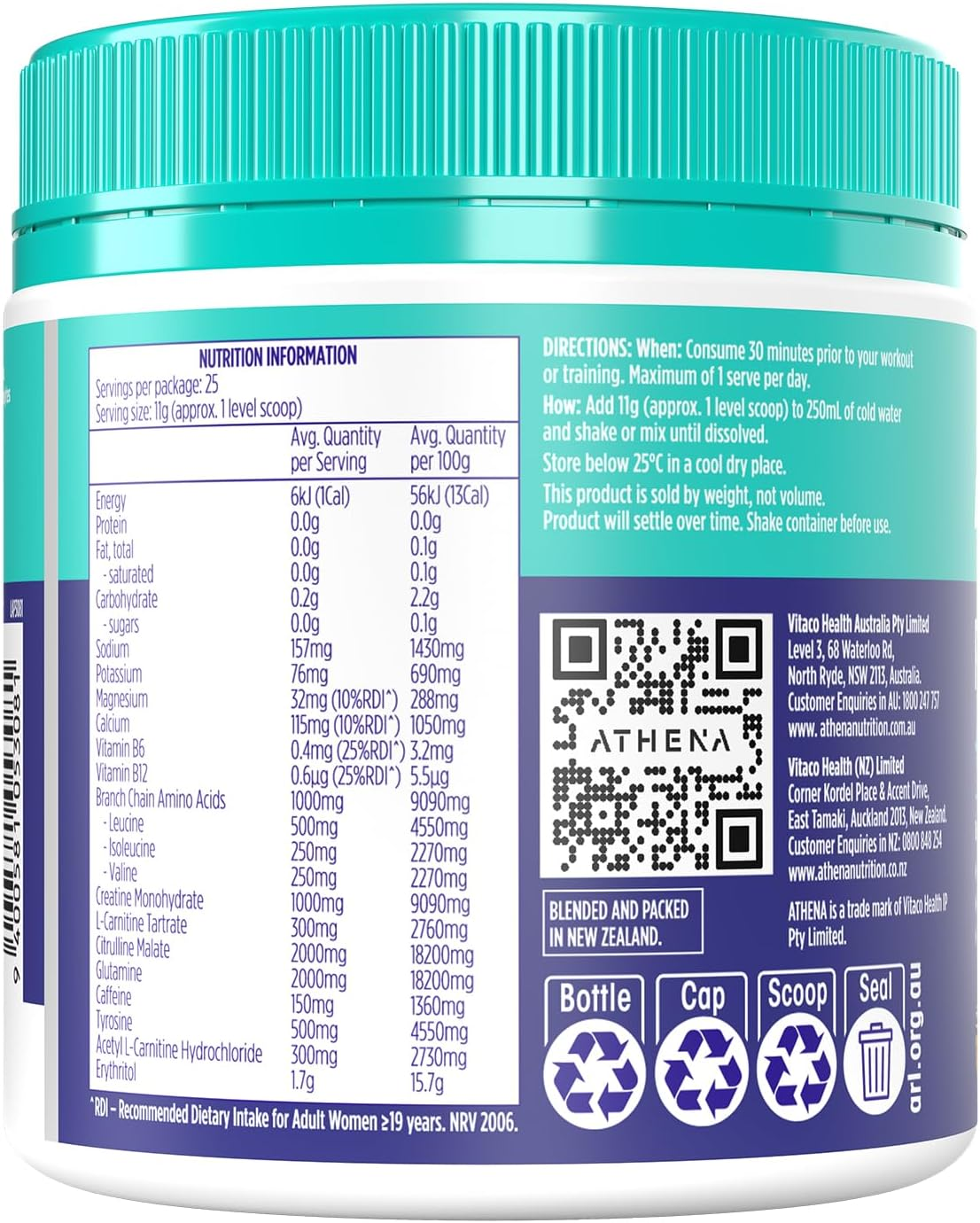 Athena Pre-Workout Watermelon Flavour with Electrolytes 275G &ndash; Designed for Women&rsquo;S Performance Boost image number 3