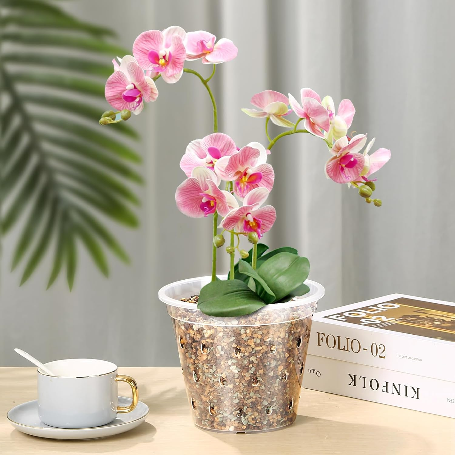 RAOOKIF 4 5 6 7 Inch Clear Orchid Pots for Repotting, 8 Pack Plastic Orchid Pots with Holes, Clear Pots for Orchid (4 Inch) image number 2