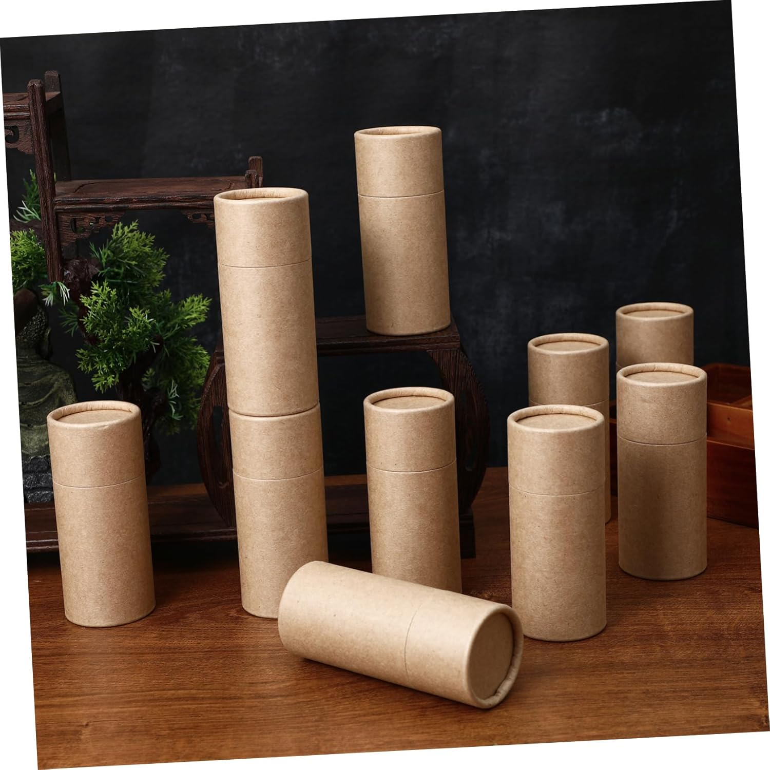 10Pcs Essential Oil Bottle Paper Cylinder Boxes Kraft Brown Storage Containers with Lid for 50Ml Bottles, Reusable Packaging for Travel and Packing