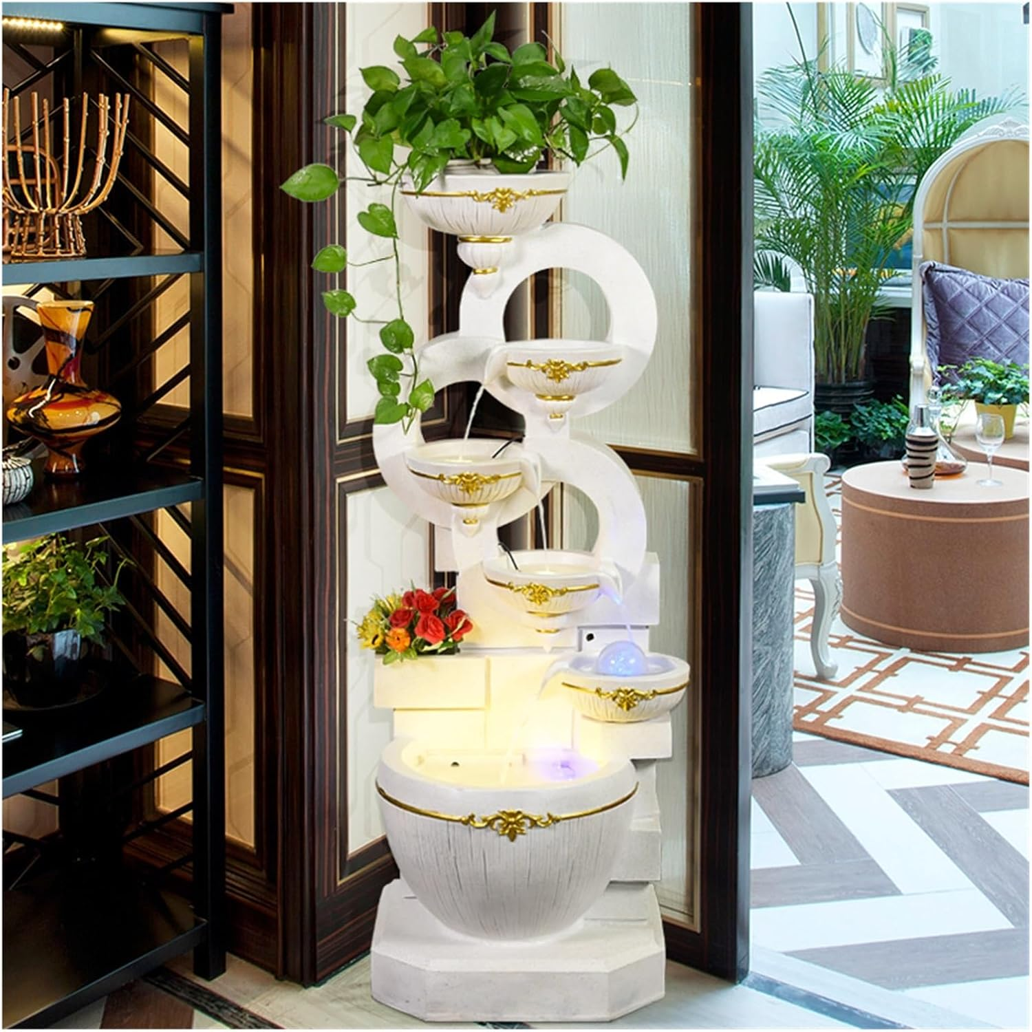 Outdoor Fountain Outdoor Water Fountains Decor Resin Indoor Fountain for Garden, Floor Patio, Deck, Porch, Backyard and Home Art (51.18Inch)(White) - Yellow image number 5