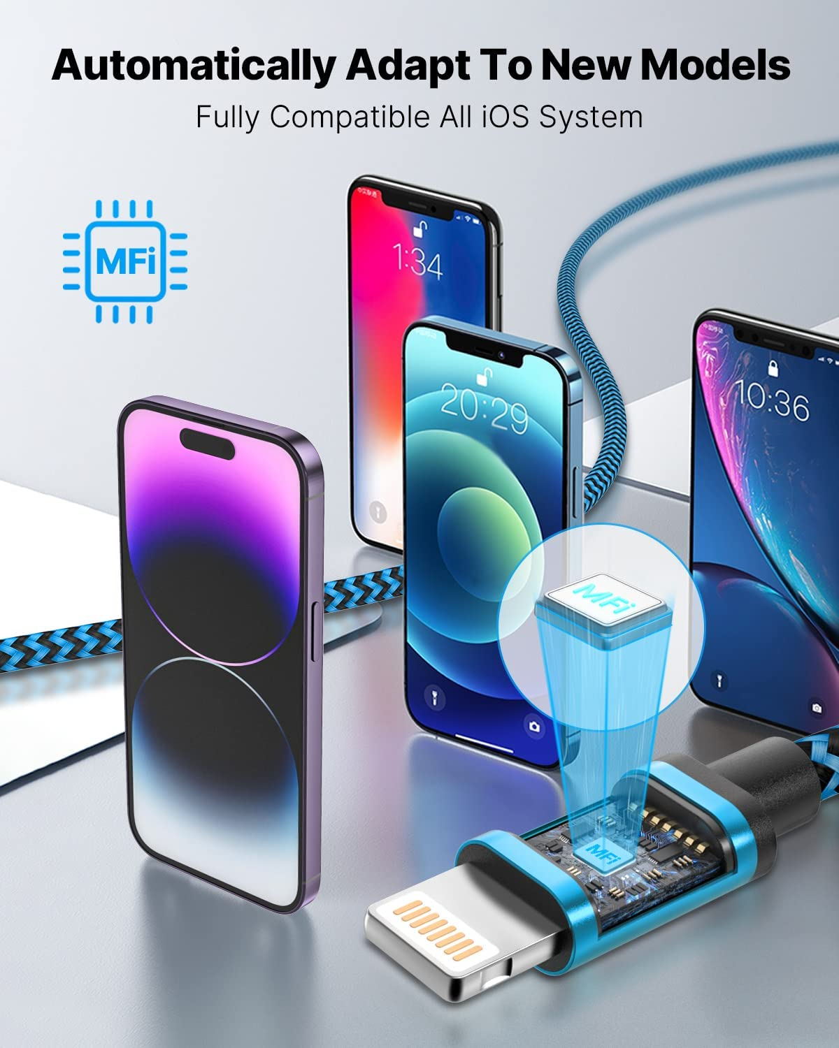 Aioneus USB C to Lightning Cable 2M 3Pack, [Apple Mfi Certified] Iphone Charger Cable USB-C Power Delivery Iphone Cord Fast Charging for Iphone 14 13 12 11 Pro Max Mini XS XR X 8 7 plus 6S SE, Ipad image number 3