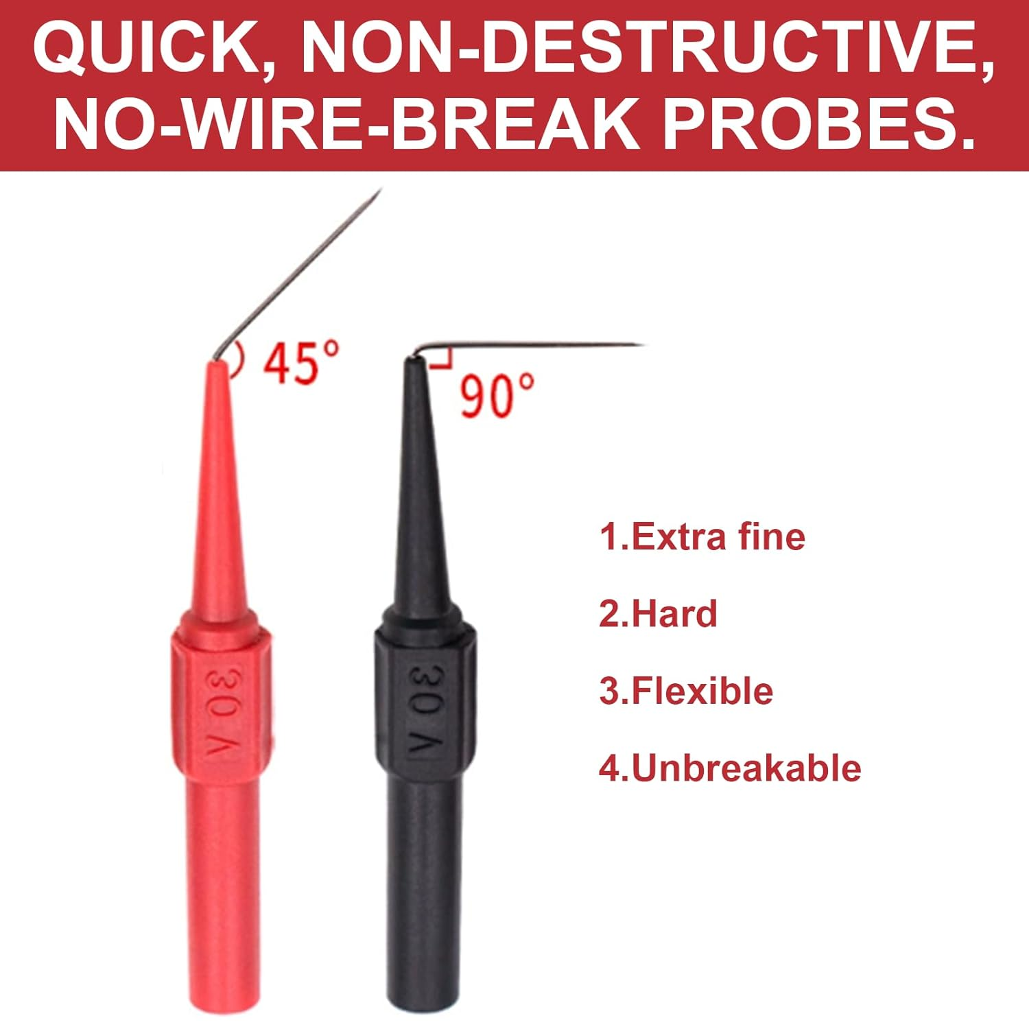 Back Probe Kit, 10 PCS Needle Test Probes, 0.7Mm Insulation Probe Pin, Wire Piercing Probes, 4Mm Banana Socket Connection for Car Electrical and Multimeter Testing(Black, Red) image number 6