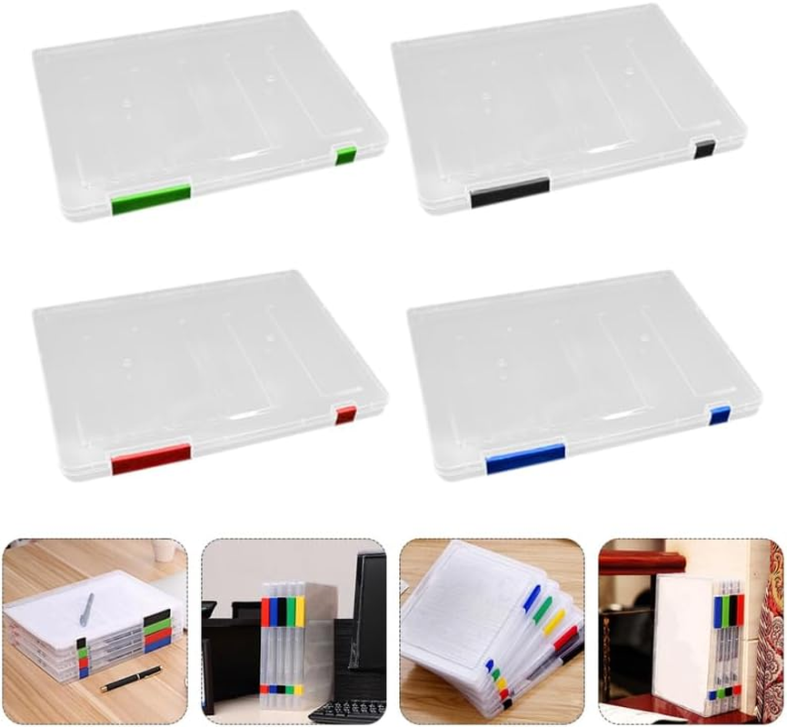 4Pcs A4 Document Boxes Portable File Organizers Clear Plastic Storage Containers for Home Office and Travel image number 1