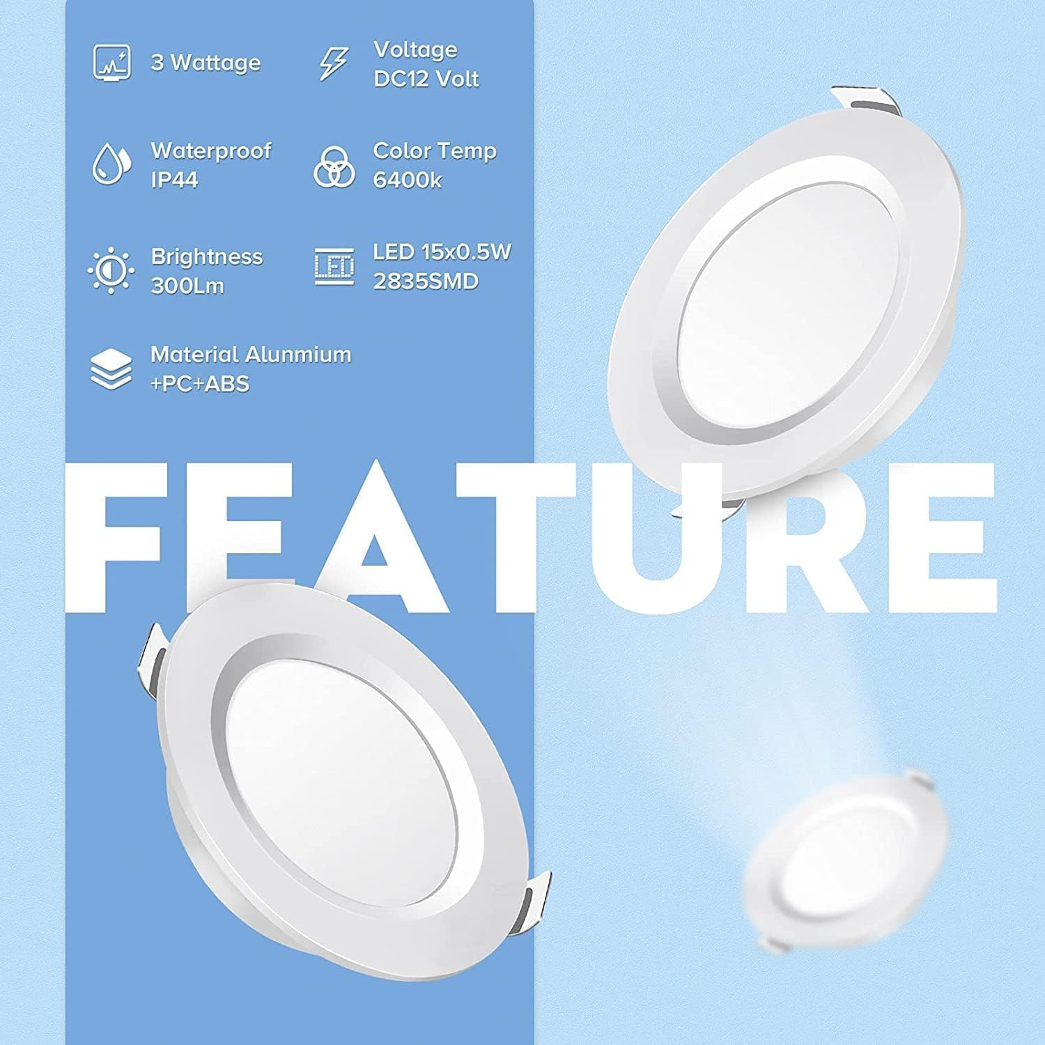 Bluefire RV LED Lights for Motorhome, 300 Lumen RV Interior Lights LED Downlights Recessed Ceiling Lights for Motorhome Boat Van Caravan Kitchen Cabinet(4 Pack, White) image number 4