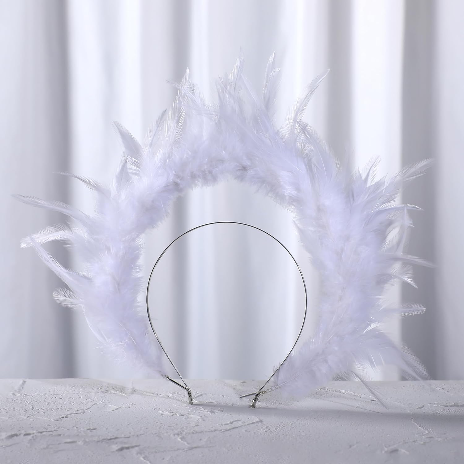 Partyforu White Feather Halo Headband - Goddess Angel Crown for Women Wedding Cosplay Accessories image number 1