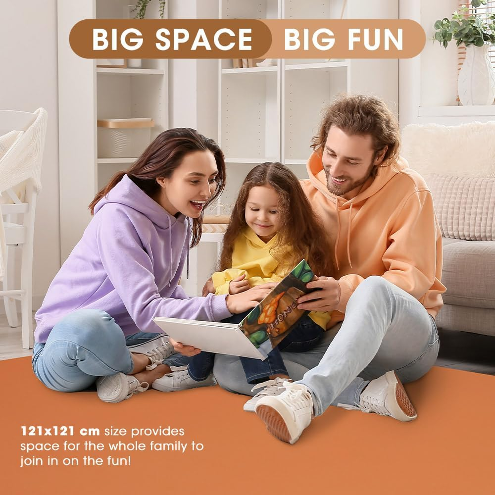 Playpals Thick Baby Play Mat, Soft Vegan Leather Floor Mat with Removable Washable Cover, Wipe Clean Crawling Mat, Non-Slip Soft Play Mat for Infants, Babies, Toddlers, 121X121Cm, Brown-Orange image number 6