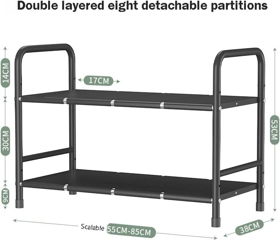 LYSAIMG 2-Tier Expandable Storage Shelf, Adjustable Metal Tiered Shelf with 8 Removable Panels, under Sink Organizer, Shoe Organizer Rack, Kitchen Cabinet, Hallway Entryway image number 6
