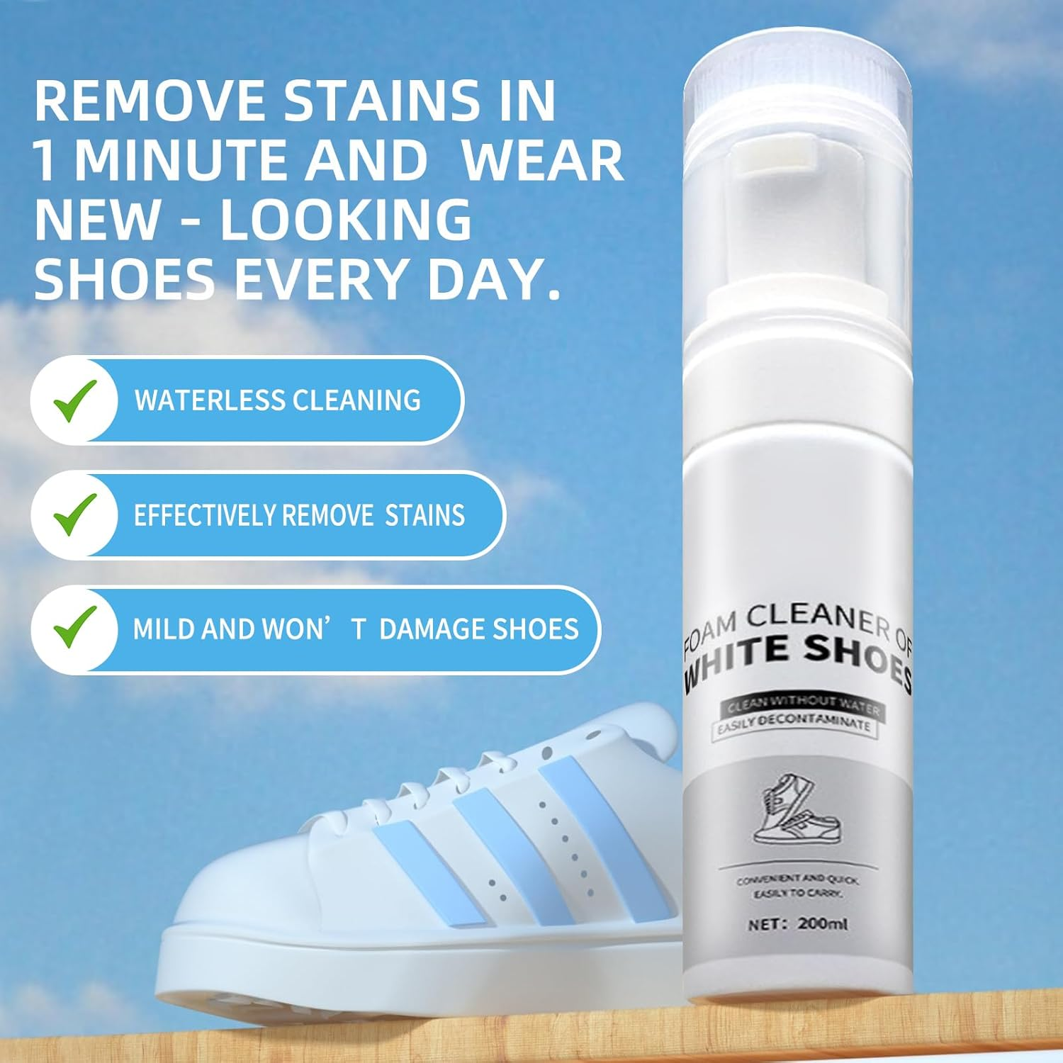 Shoe Cleaner Kit, White Shoe Cleaner Foam, Used to Remove Stains on Sports Shoes, Tennis Shoes, and Leather Shoes(6.76 Oz) image number 6