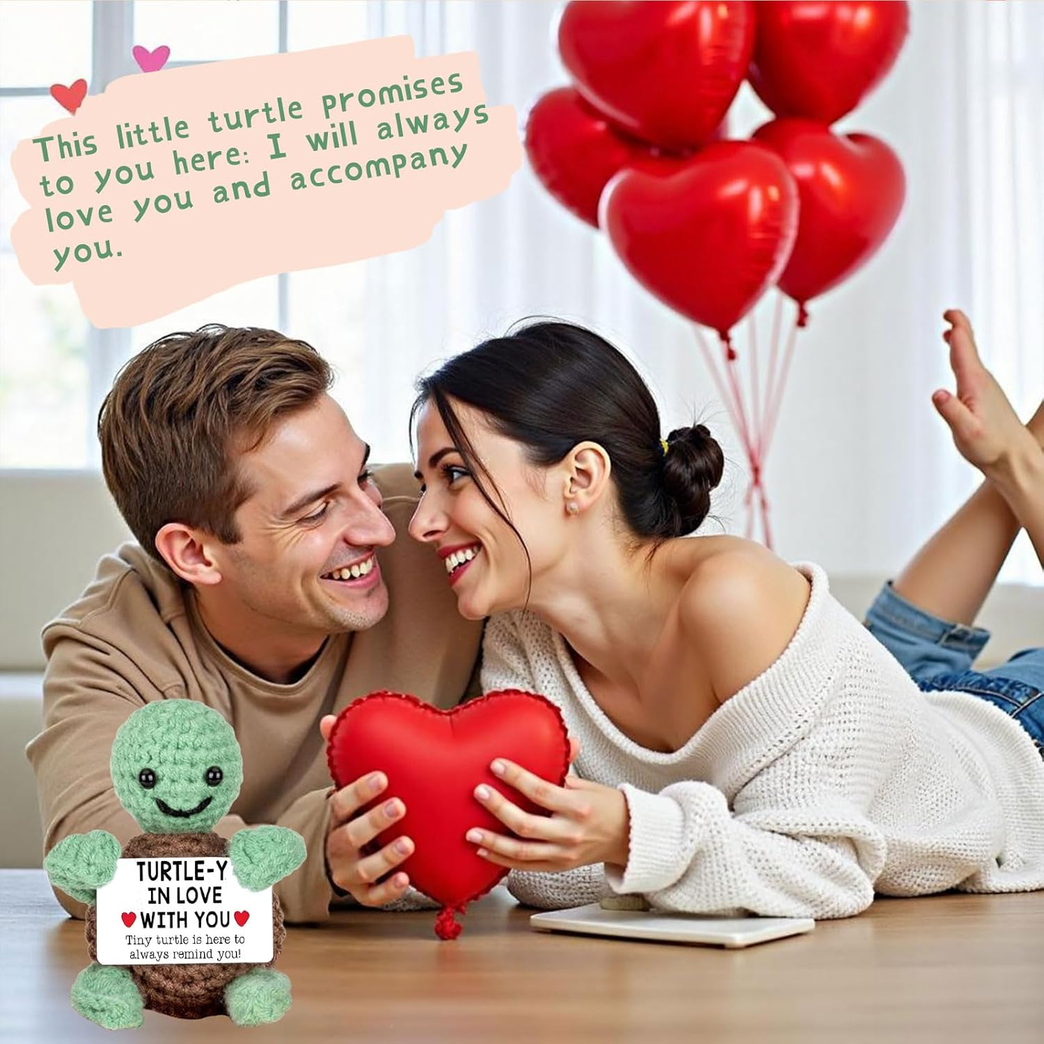 Handmade Emotional Mini Funny Crochet Turtle for Her Him, Wife Husband Girlfriend Boyfriend I Love You Gifts, Anniversary Birthday Gifts Turtle Decorations Decor (Turtle Lover)