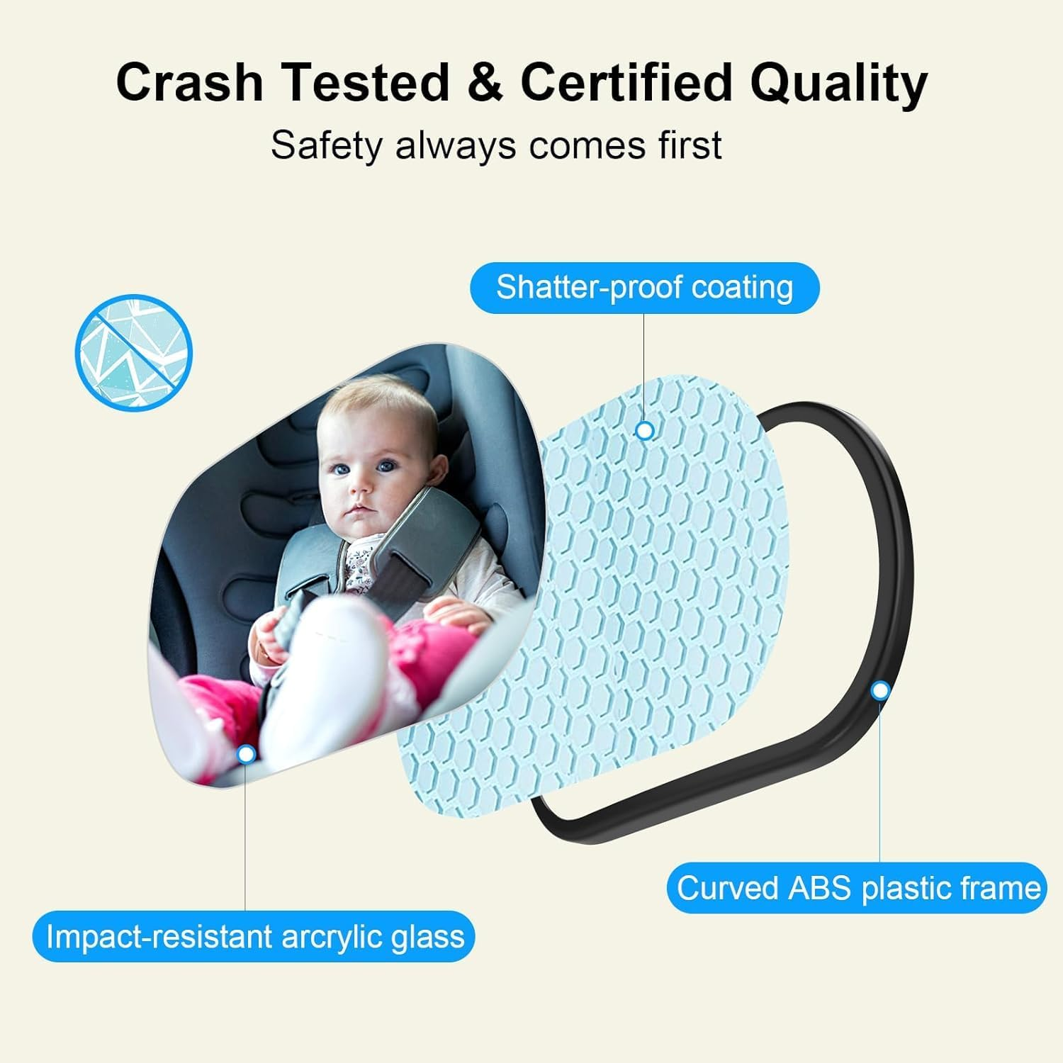 Baby Car Mirror, Safety Car Seat Mirror for Rear Facing Infant, Clear Wide View, 360&deg;Rotation, Easily Observe the Baby Move, Secure, Shatterproof, Crash Tested and Certified (Black) image number 3