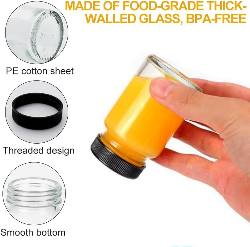 12Pcs 60Ml Glass Juice Bottles with White & Black Lids-2Oz Small Reusable Shot Bottles with Labels, Leakproof Clear Vials for Juice, Ginger, Wellness Drinks, Portable & Dishwasher Safe image number 1