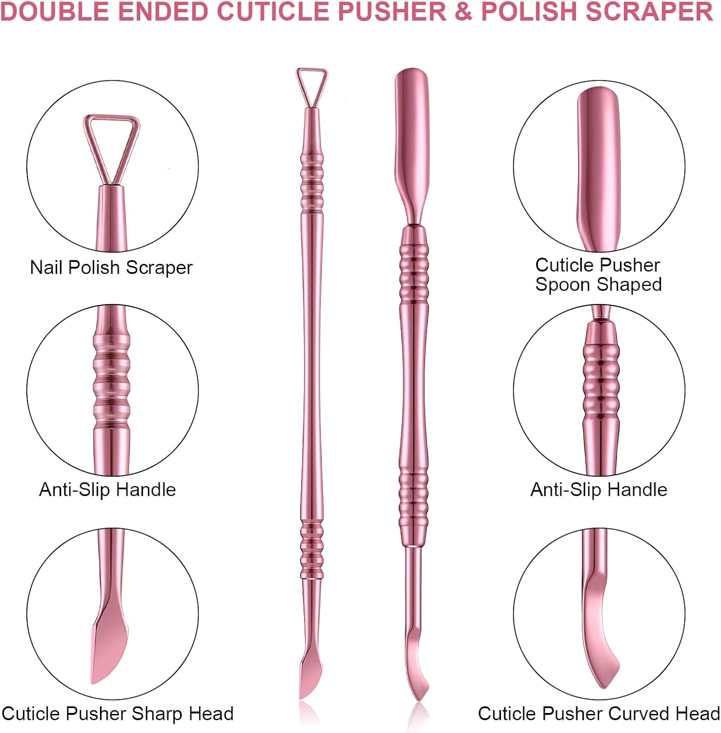 Mudder Acrylic Nail Clippers Kit False Nails Tips Cutter Professional Cuticle Trimmer Nipper Cutter Pusher Remover Stainless Steel Manicure Pedicure Art Tools Set Salon Home(Pink Rose) - Green Color image number 5