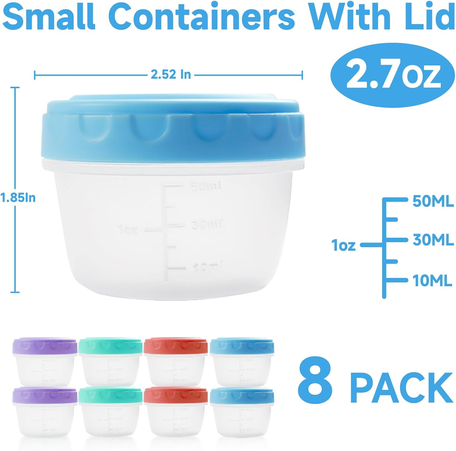 VORELIA 8 Pack 2.7 OZ Snack Containers with Lids, Reusable Sauce Container for To-Go Sauce, Salad Dressings, Condiment, Snackle Box for Nuts, Snacks, Purees, Travel Snack, Dishwasher Safe