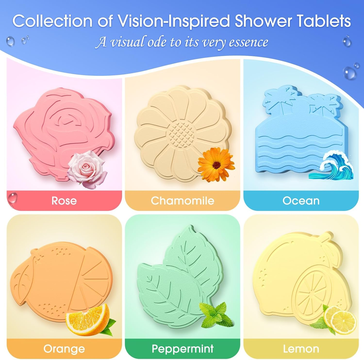 Seasonbliss Shower Steamers 6 Pack Shower Bombs with Unique Shapes & Scents, Orange Peppermint Lemon Rose Chamomile Sea, Self Care Shower Steamer, Stocking Stuffers Christmas Gifts for Women, Men