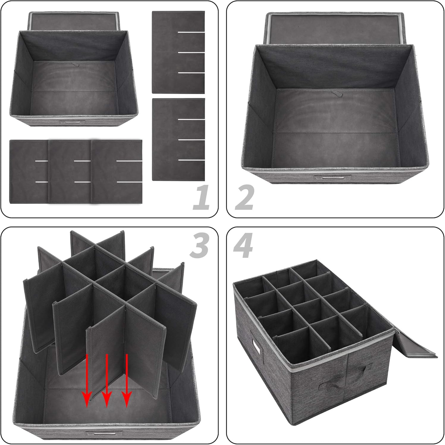 Stemware Storage Cases, Wine Glass Storage Box Containers for Glassware or Crystal, Holds 12 Red or White Wine Glasses, Hard Top and Sides (Grey) image number 6