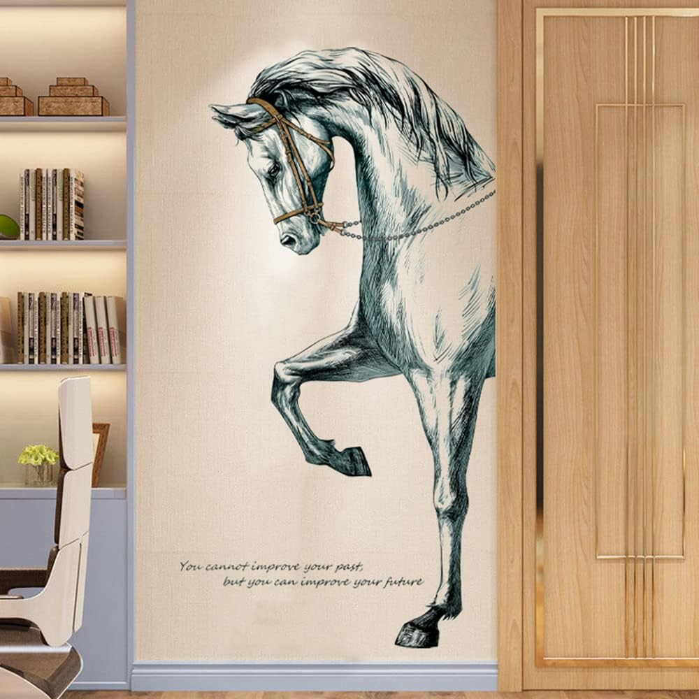 Vinyl Painted Horse Glacier Wall Decals Animals Pattern Peel and Stick Stickers Home Decor Living Room Bedroom Hall Door Staircase Decorations Removable Posters, Grey, 23.6''X35.4'' image number 2