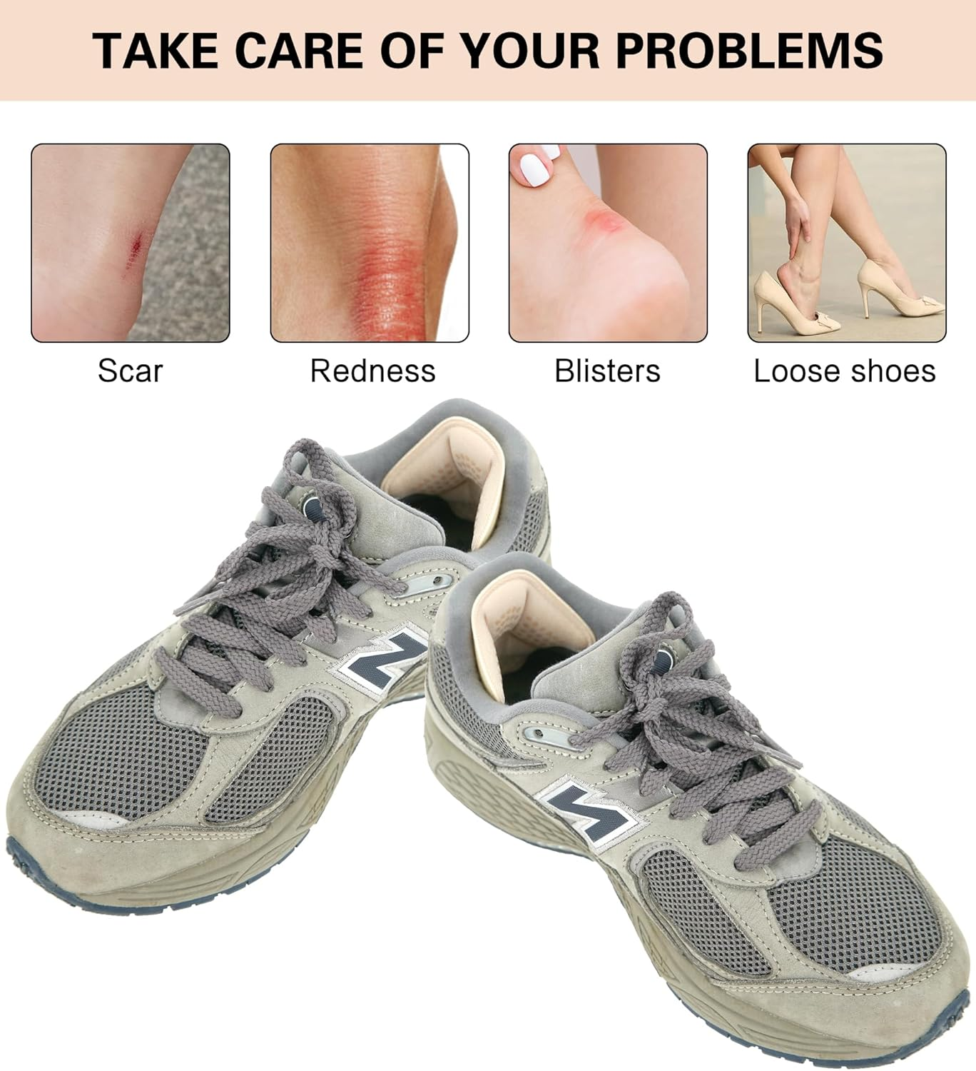 YBVABE Heel Cushion Inserts - 4Pcs Anti-Slip Leather Shoe Pads with Silicone Dots, Reusable Adhesive Thick Back Insoles for Boots & Sports Shoes, Heel Blister Protectors for Women & Men, Ideal for Loose Shoes image number 4