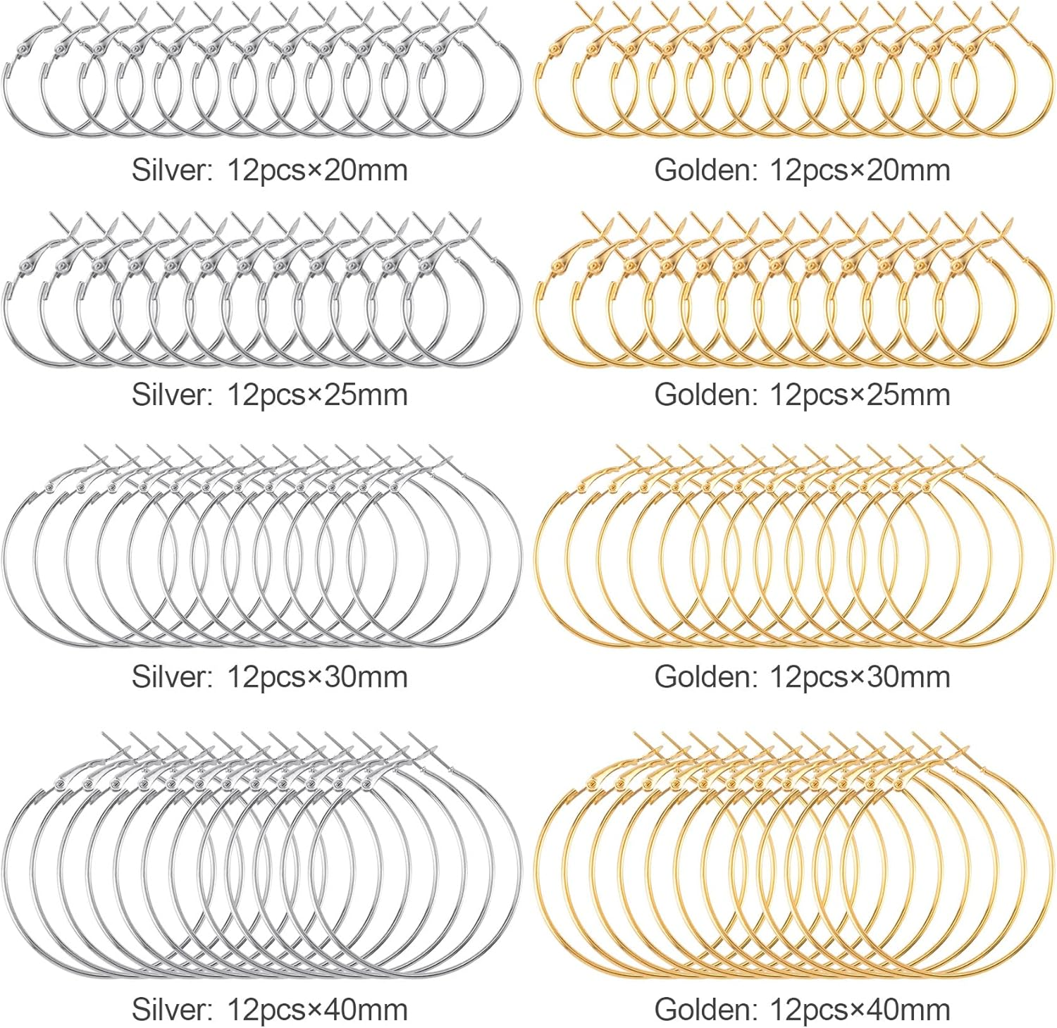 PAGOW 96Pcs Hoop Earrings Finding, Hypoallergenic Alloy round Earring Hoops for Jewelry Making, Open Beading DIY Earrings Craft Art Accessories - Silver image number 5