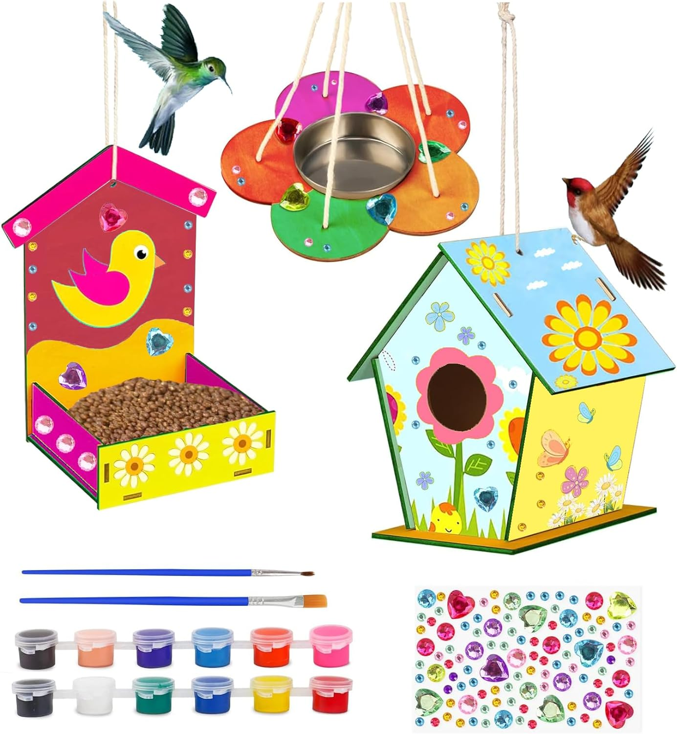 DIY Bird House Feeder Kits for Children to Build, 3 Pack, Assembled Wooden Birdhouse Kits for Kids Painting, Unfinished Crafts for Girls & Boys image number 1