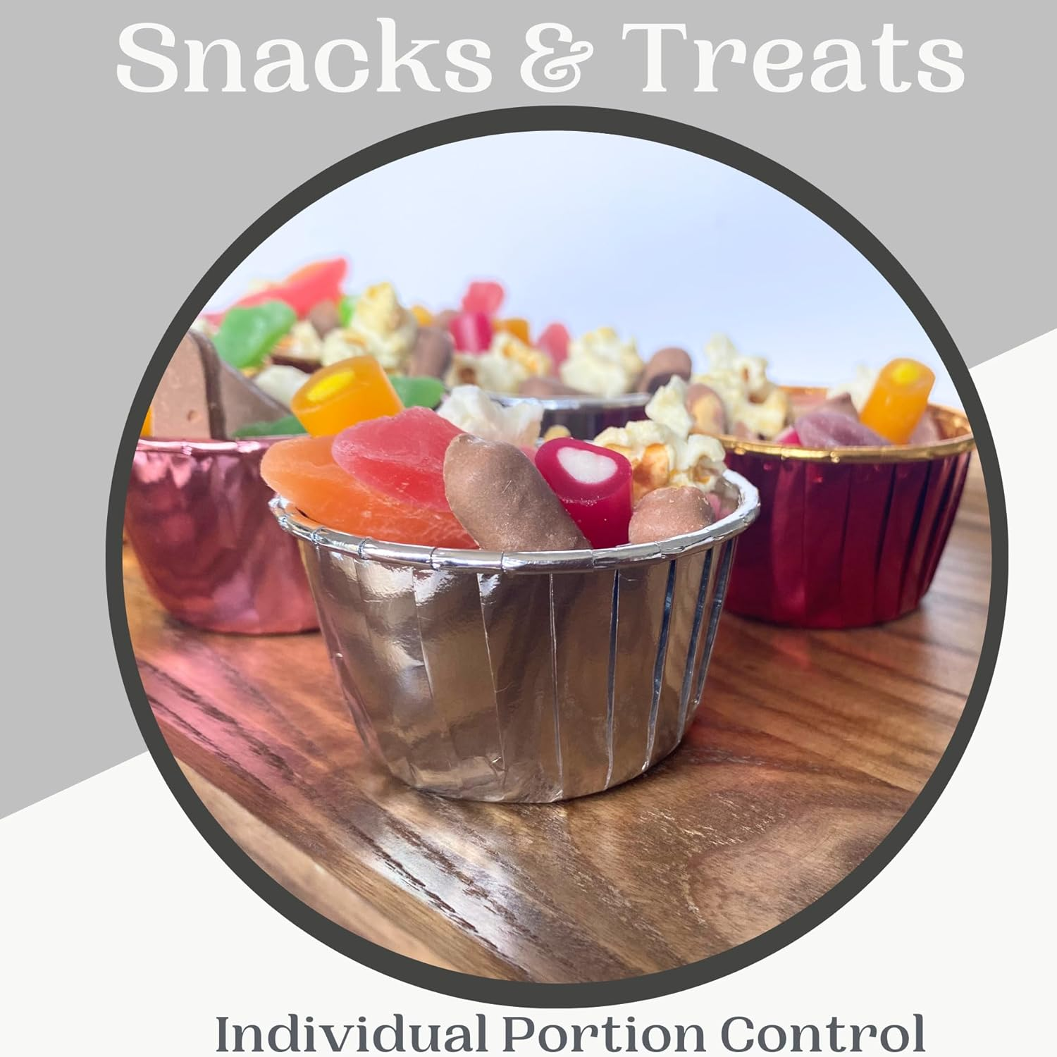 Silver Cupcake Baking Cup Cases, 100 Pieces Muffin Lined Wrapper Papers for Desserts, Little Cakes, Snacks & Muffins, Leakproof Ramekin Foil Patty Pans (Silver) image number 2