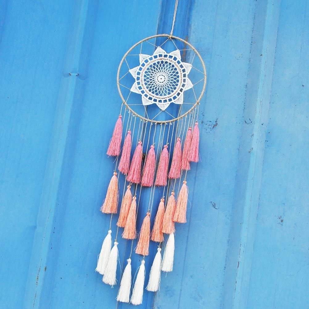 Macrame Dream Catchers for Bedroom Tassel Wall Hanging Handmade Dreamcatchers Home Decor with Ornament Craft Blessing Gift(Red Pink) image number 6