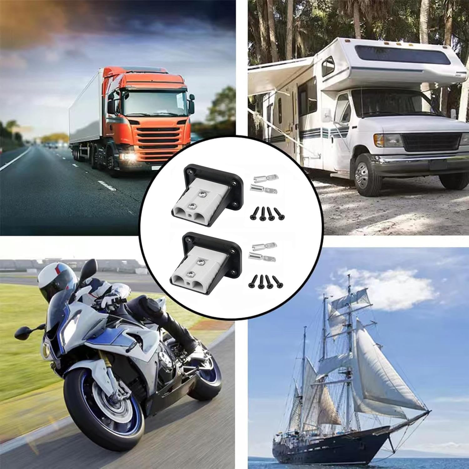 WADY 2 Sets Anderson Plug Flush Mount 50Amp Mounting Bracket Panel Cover Quick Car Battery Connector for Caravan 600V image number 2