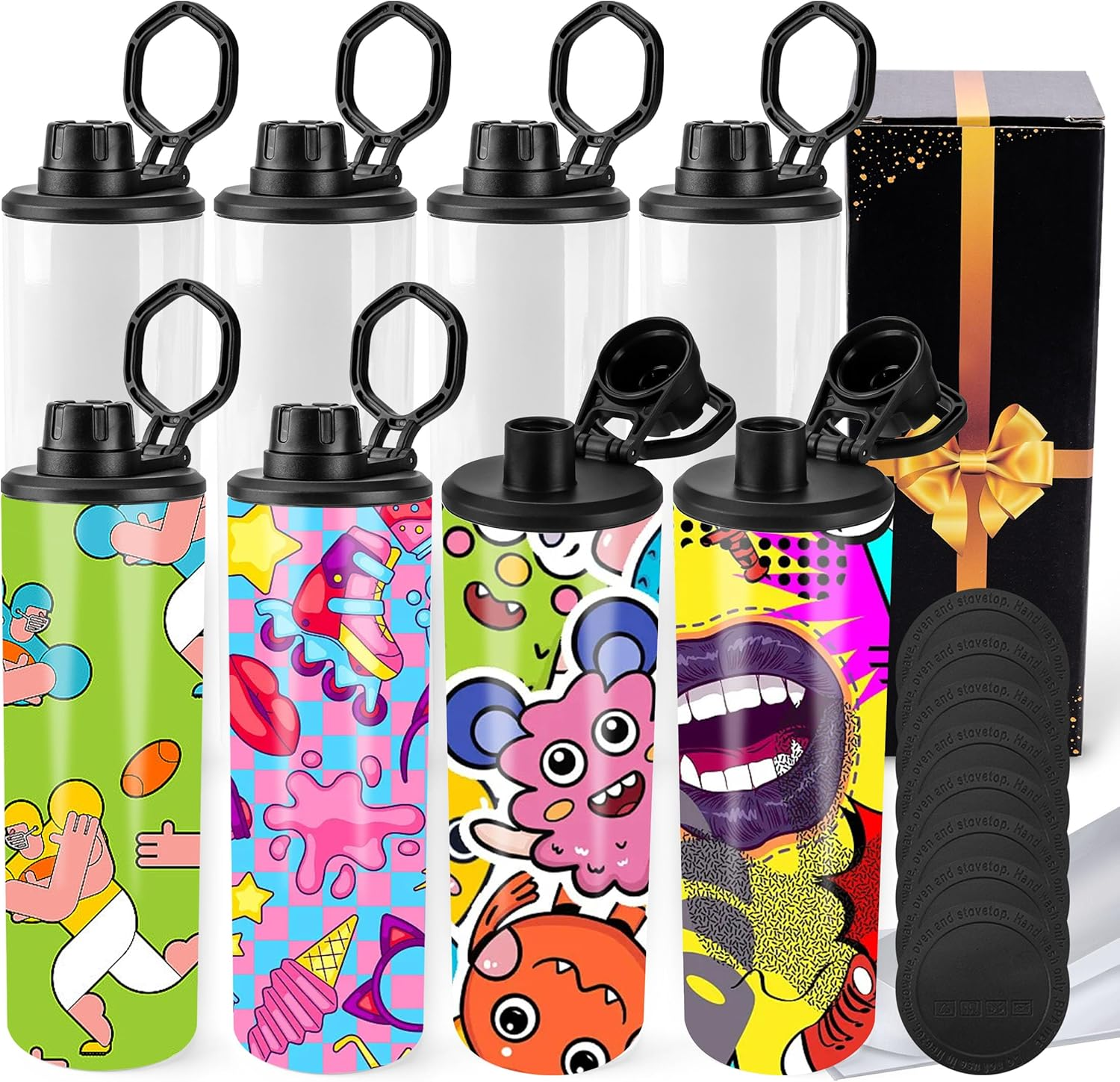 Joyclub 8 Pack Sublimation Water Bottle Blanks Dual Opening 20 Oz Sublimation Tumblers with Leakproof Lid and Straw Insulated Stainless Steel Sports Cups