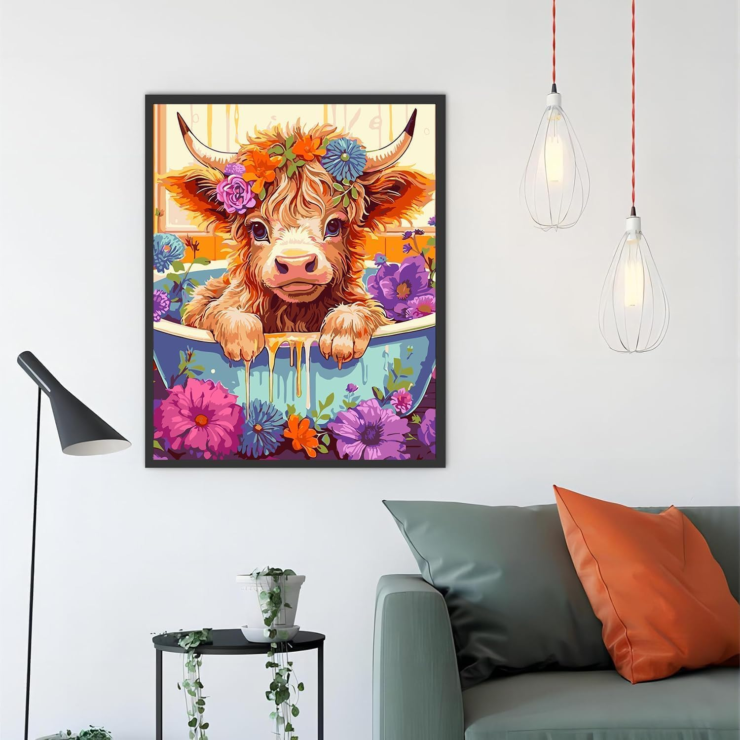 Paint by Number for Adults. Bathing Cows Paint by Numbers for Adults Beginner Drawing Paintwork with 3 Paintbrushes Paint Canvas Oil Painting 16&rdquo; X 20&rdquo; image number 3