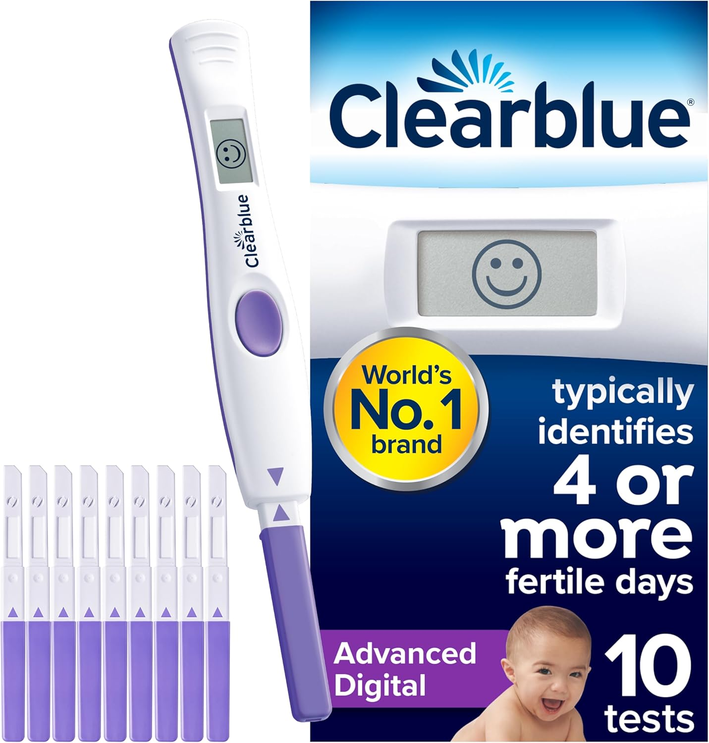 Clearblue Advanced Digital Ovulation Test Kit (OPK). Double Your Chances of Getting Pregnant, 1 Digital Holder and 10 Ovulation Tests, Try the FREE Clearblue Period & Cycle Tracker App image number 1